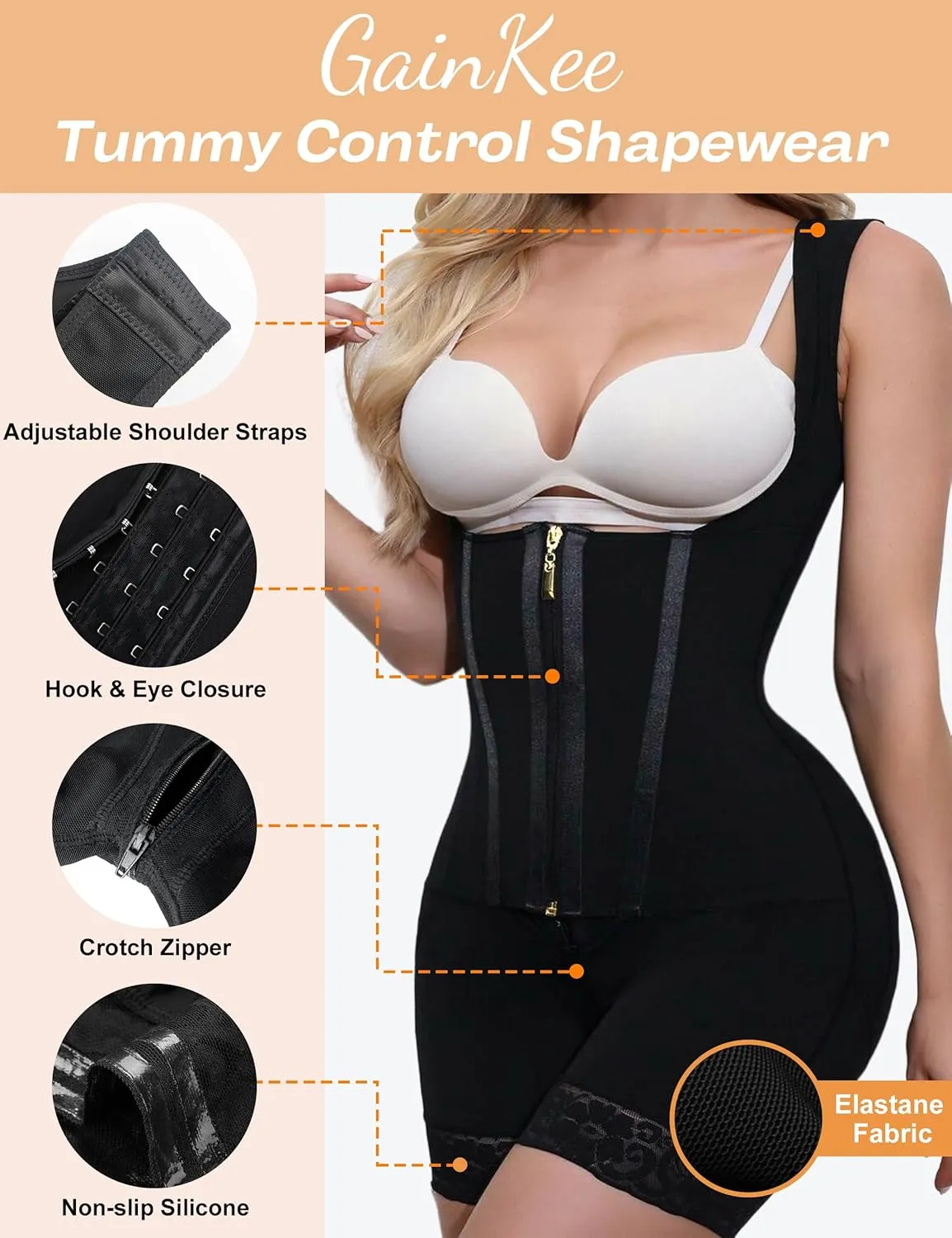 GainKee Fajas Colombianas Moldeadoras Shapewear for Women Tummy Control Body Shaper Butt Lifting Bodysuit Girdle