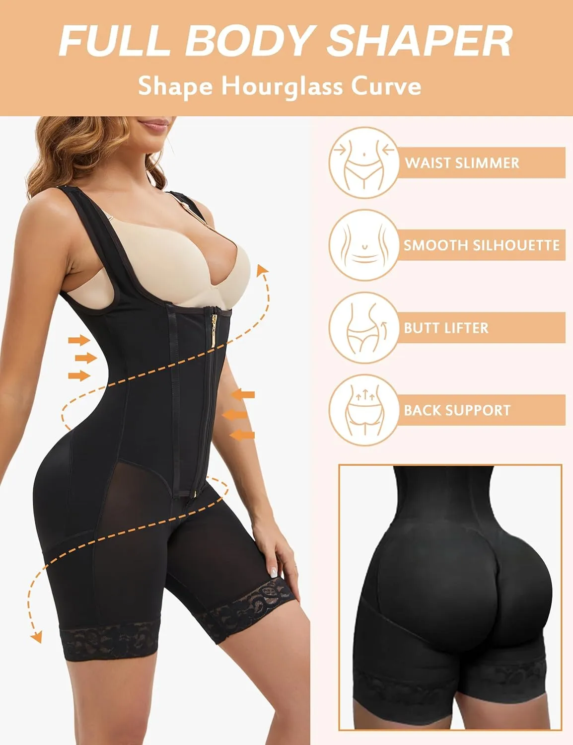 GainKee Fajas Colombianas Moldeadoras Shapewear for Women Tummy Control Body Shaper Butt Lifting Bodysuit Girdle