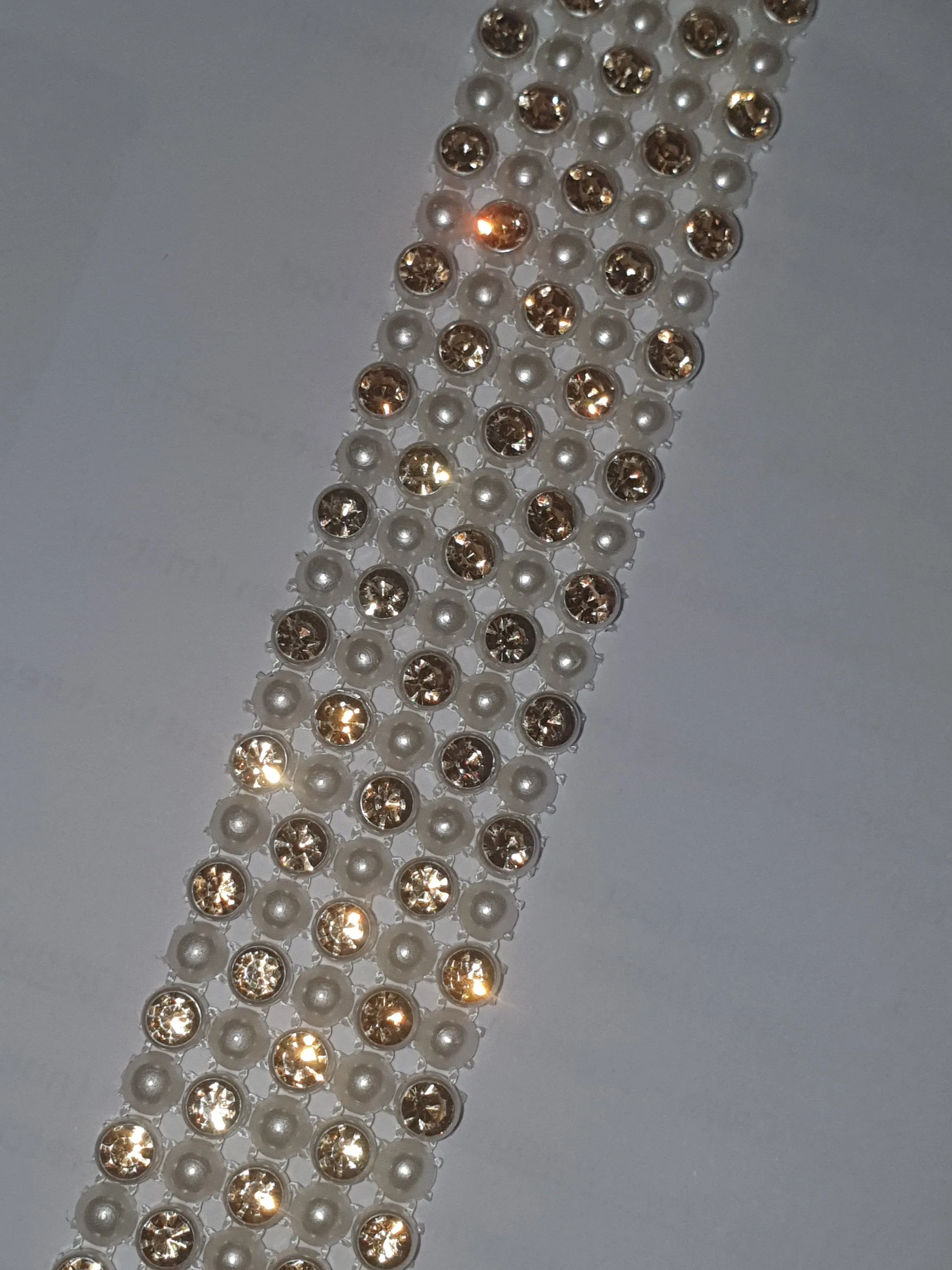 Gold Diamante & white pearl ribbon string style banding ,rhinestone wedding cake decoration 1 yard  - White and Gold