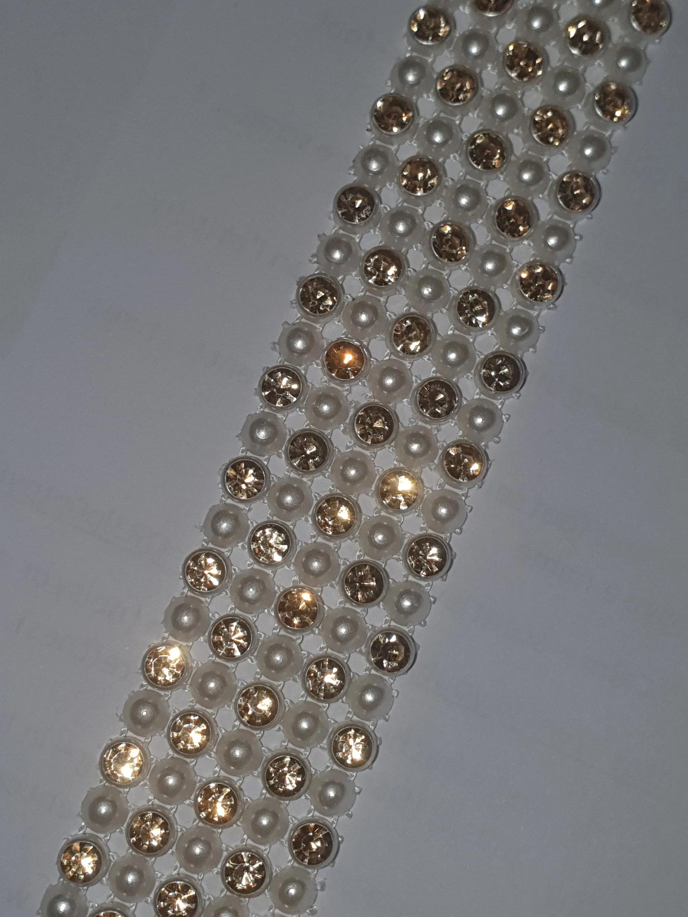 Gold Diamante & white pearl ribbon string style banding ,rhinestone wedding cake decoration 1 yard  - White and Gold
