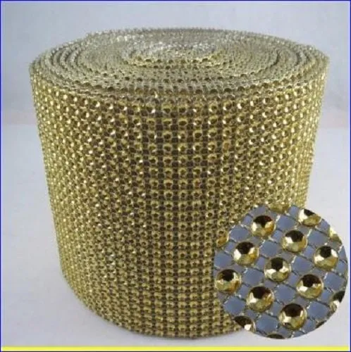 Gold Rhinestone ribbon, Diamond Mesh, Diamante Bling, Crystal trim 1 METER cake trim. by Crystal wedding uk