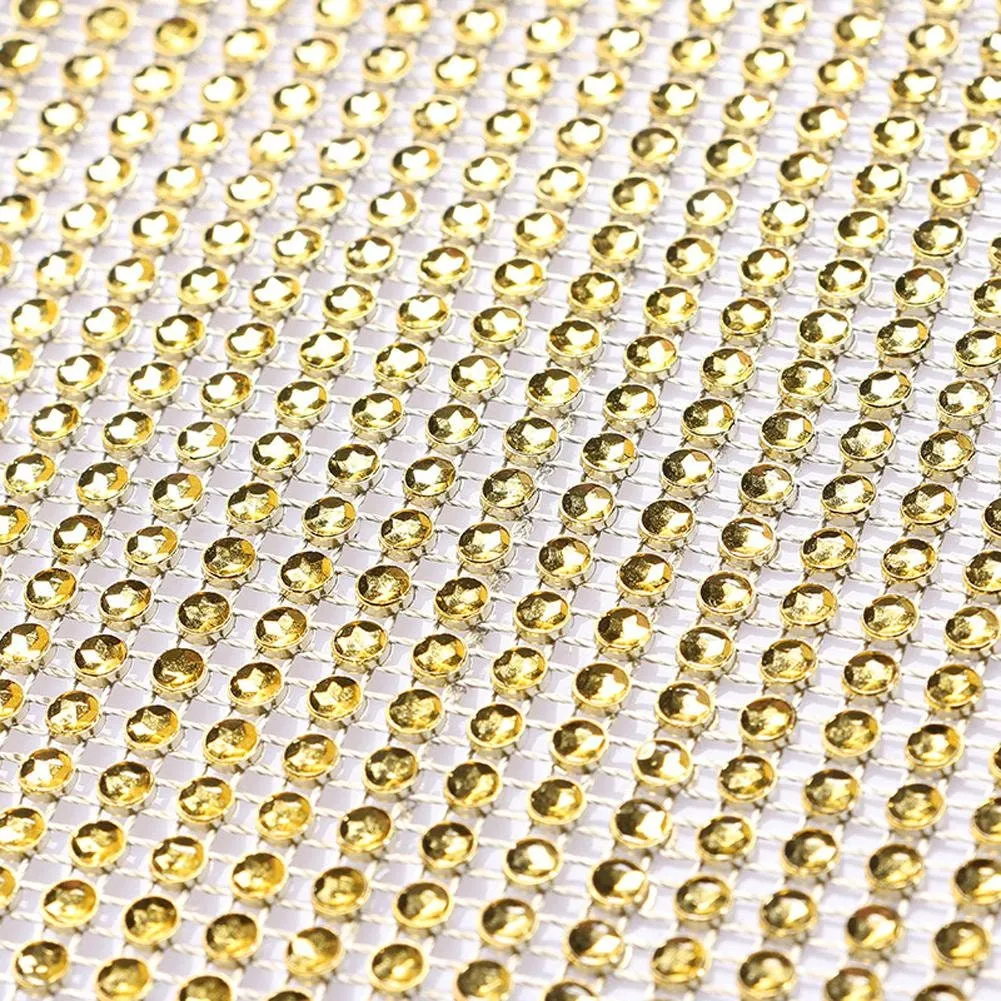 Gold Rhinestone ribbon, Diamond Mesh, Diamante Bling, Crystal trim 1 METER cake trim. by Crystal wedding uk