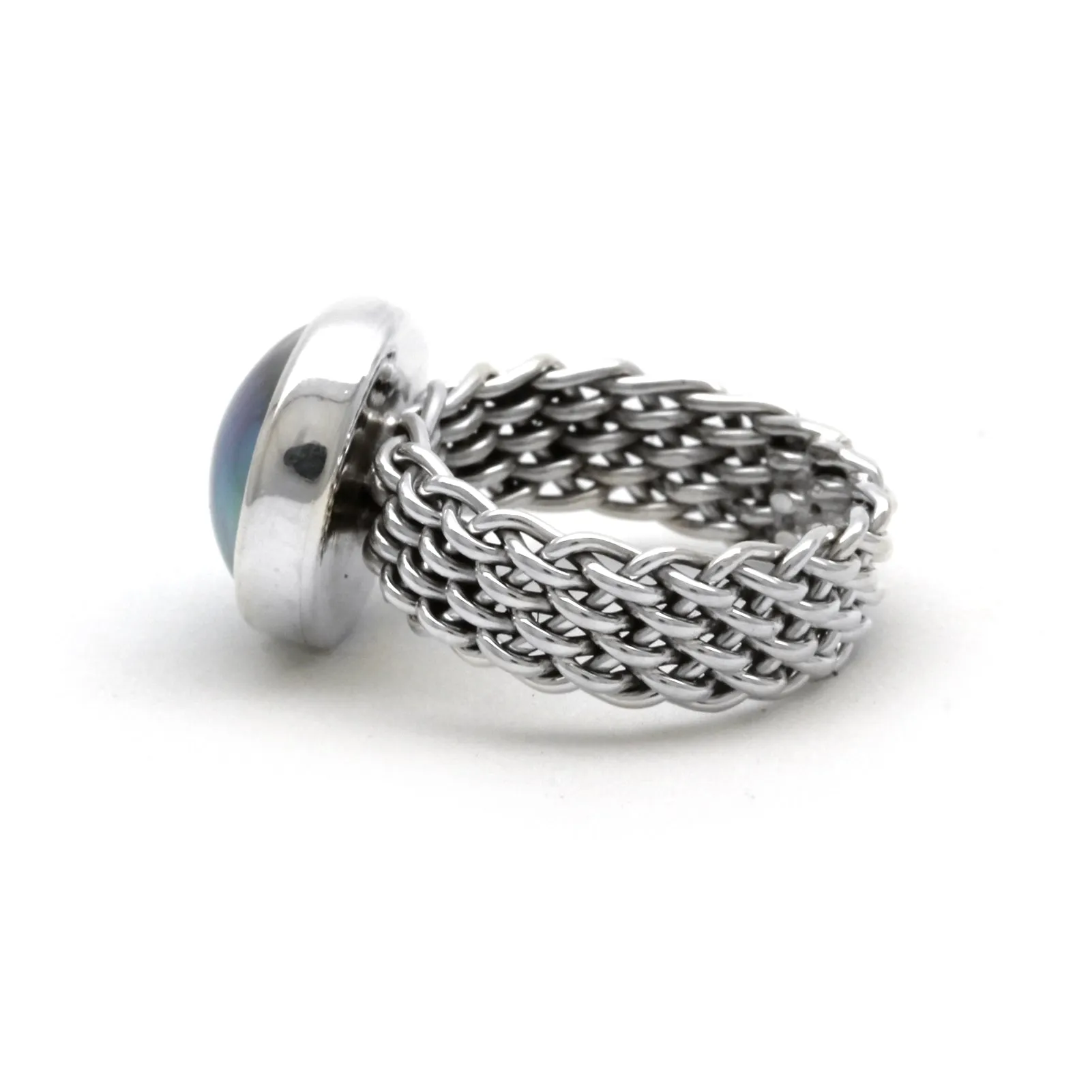Iridescent Cortez Mabe Pearl on Silver Ring size 7