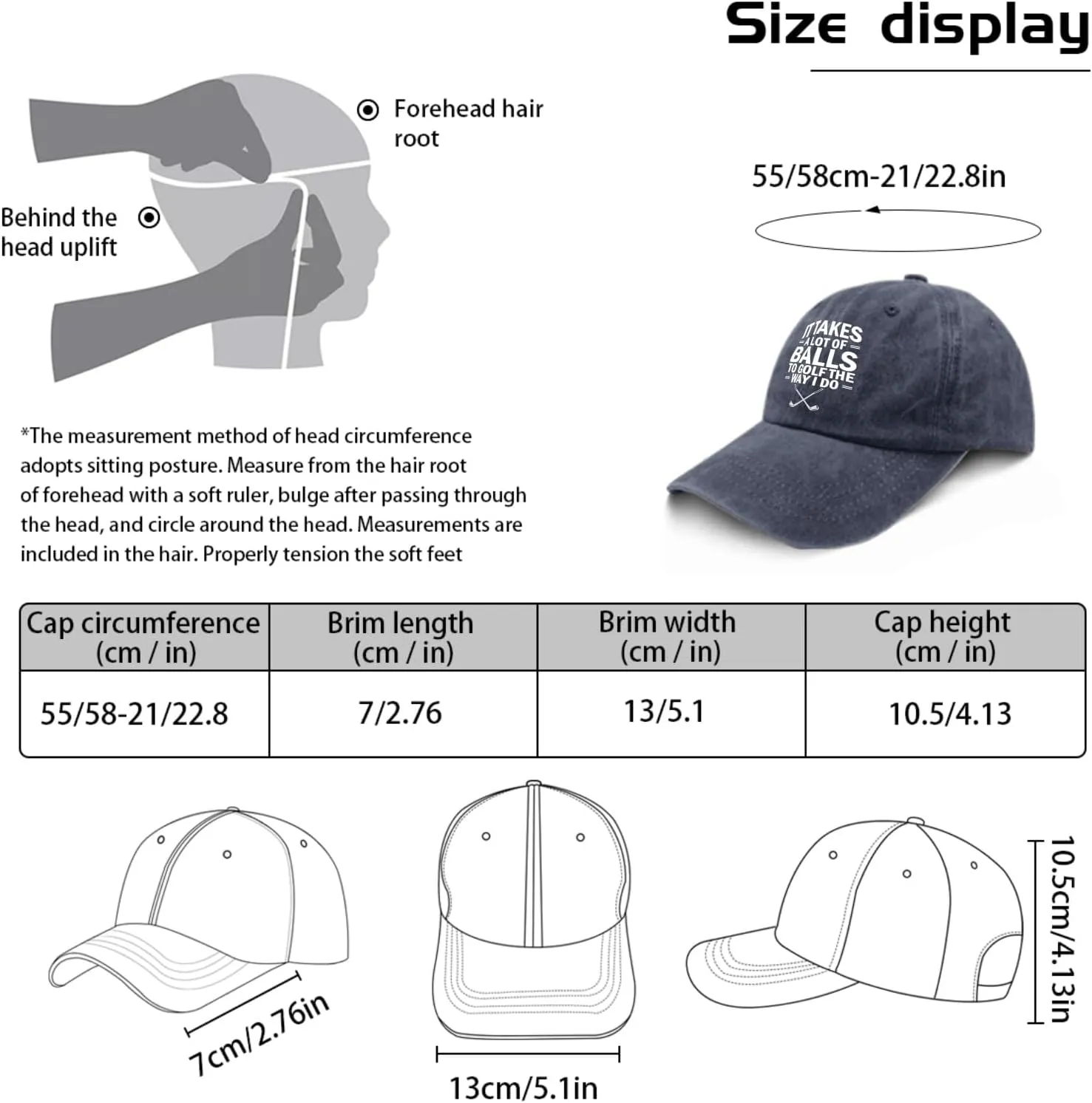 It Takes A Lot of Balls to Golf The Way I Do Caps Mens Cap Pigment Black Golf Hats Men Gifts for Him Beach Cap
