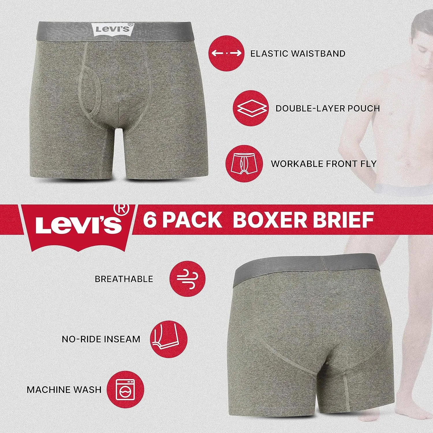 Levi's Mens Boxer Briefs Breathable Cotton Underwear for Men Pack of 6