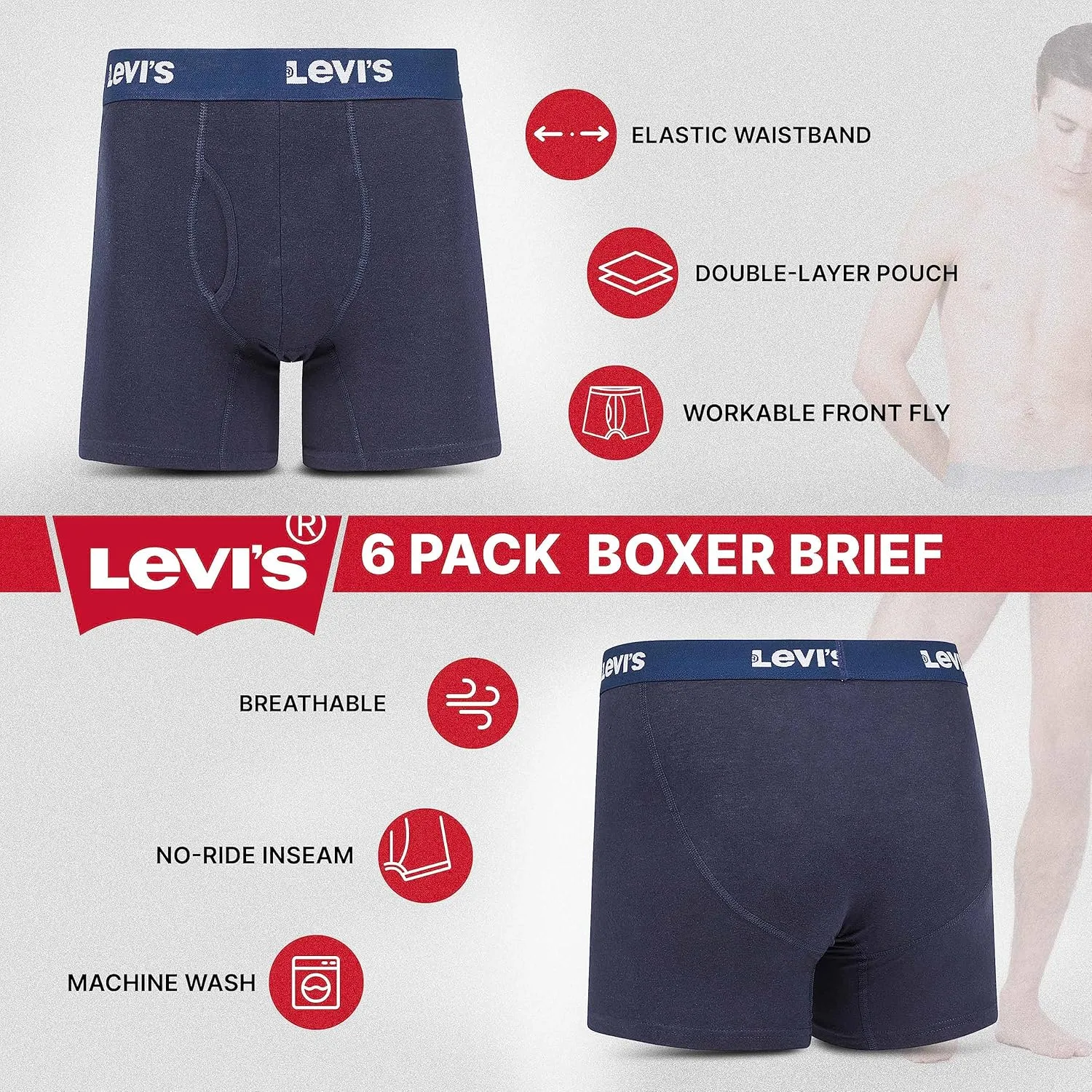 Levi's Mens Boxer Briefs Breathable Cotton Underwear for Men Pack of 6
