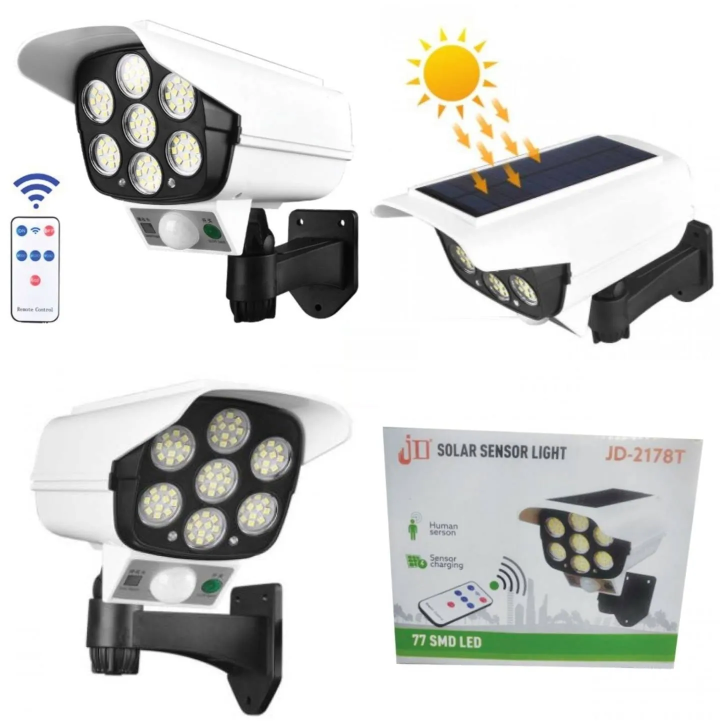 Lámpara Led Panel Solar Y Sensor De Movimiento Tipo Cámara. Ref. JD-2178T
