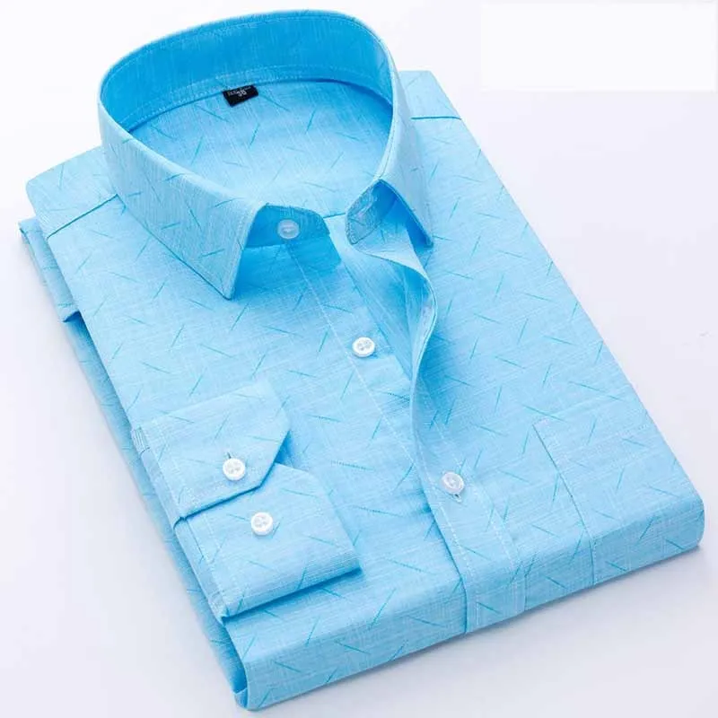 Men's Long-Sleeved Plaid Slub Cotton Shirt | Business Casual Shirt with Pocket Decoration
