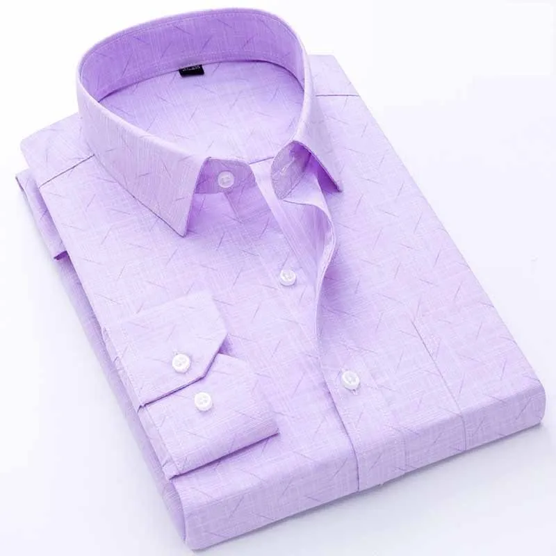 Men's Long-Sleeved Plaid Slub Cotton Shirt | Business Casual Shirt with Pocket Decoration