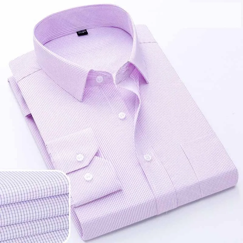 Men's Long-Sleeved Plaid Slub Cotton Shirt | Business Casual Shirt with Pocket Decoration