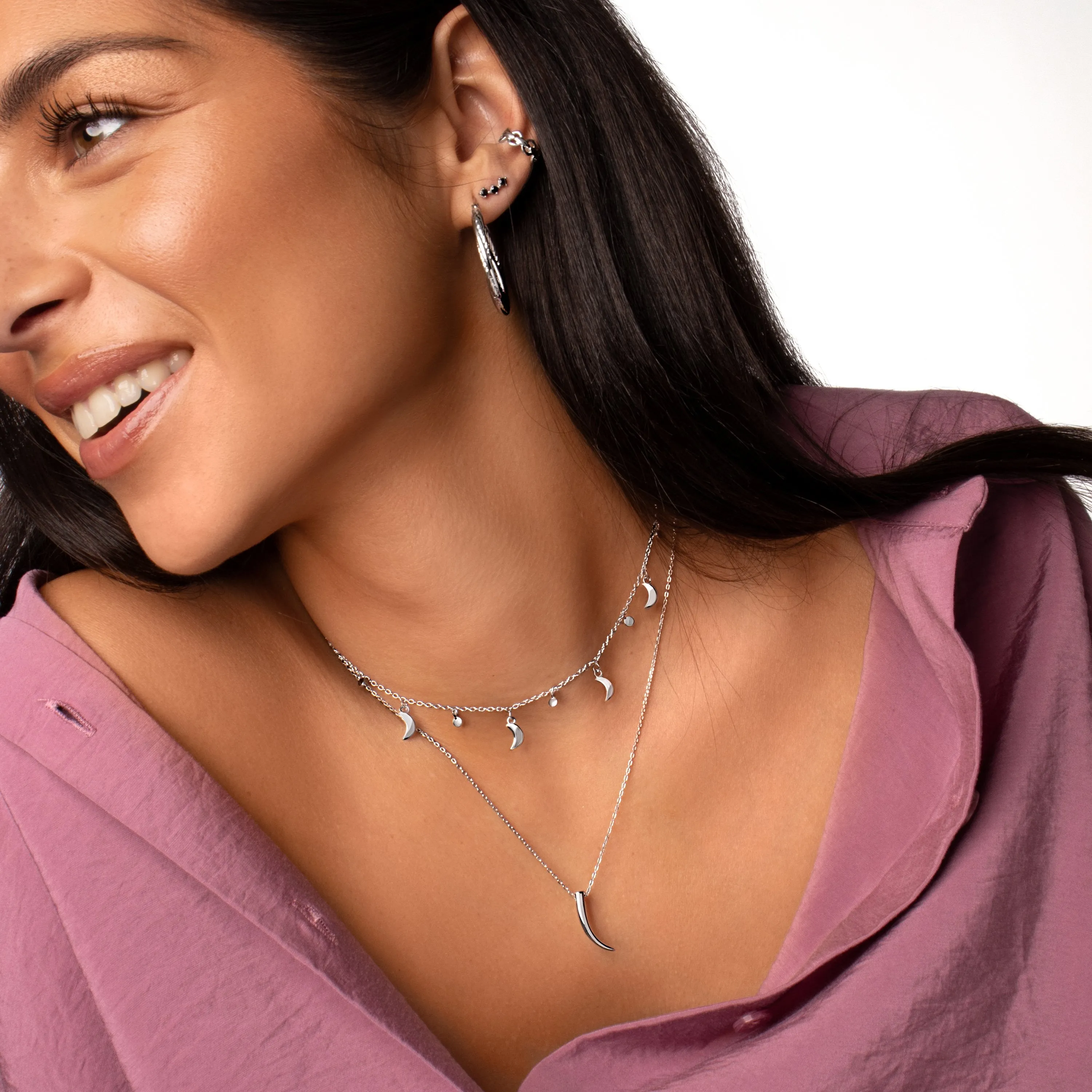 Mini Crescent Moon Silver Necklace