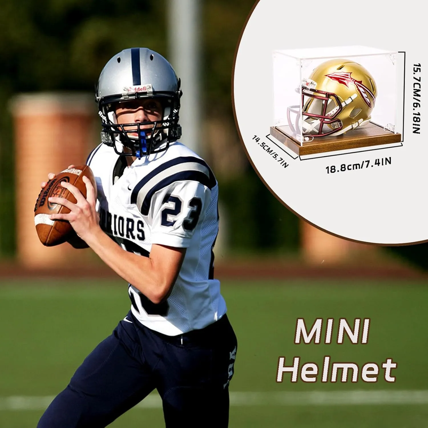 Mini Helmet Display Case with Solid Wooden Base Durable Football Helmet Display Case for Collectors, Ideal Storage, Self-Assembly