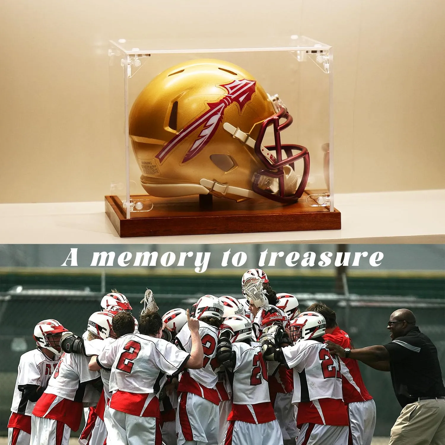 Mini Helmet Display Case with Solid Wooden Base Durable Football Helmet Display Case for Collectors, Ideal Storage, Self-Assembly