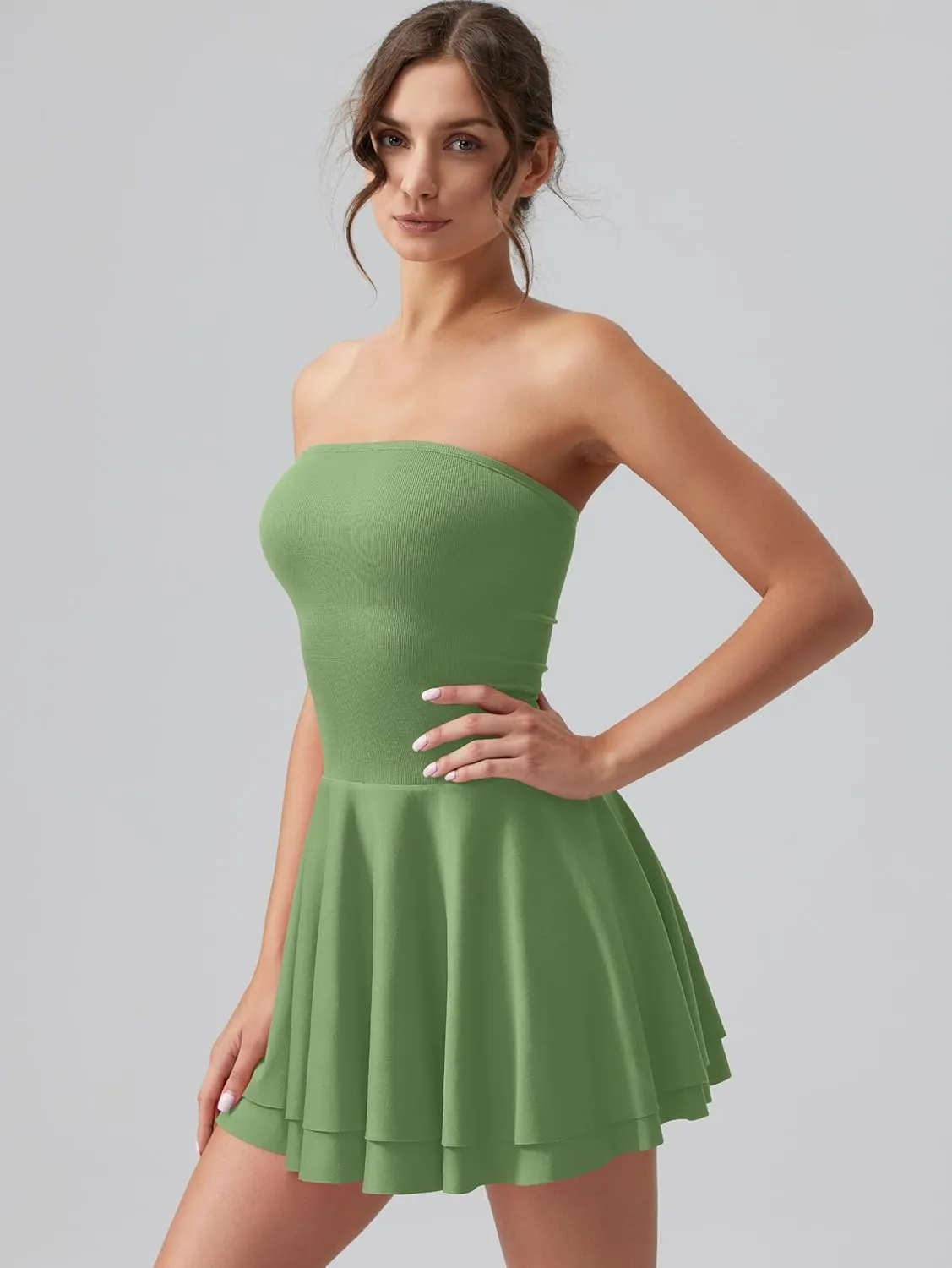 OQQ Women's Mini Dress Summer Cocktail Tube Ruched Waist Ruffle Corset Party A-line Dresses