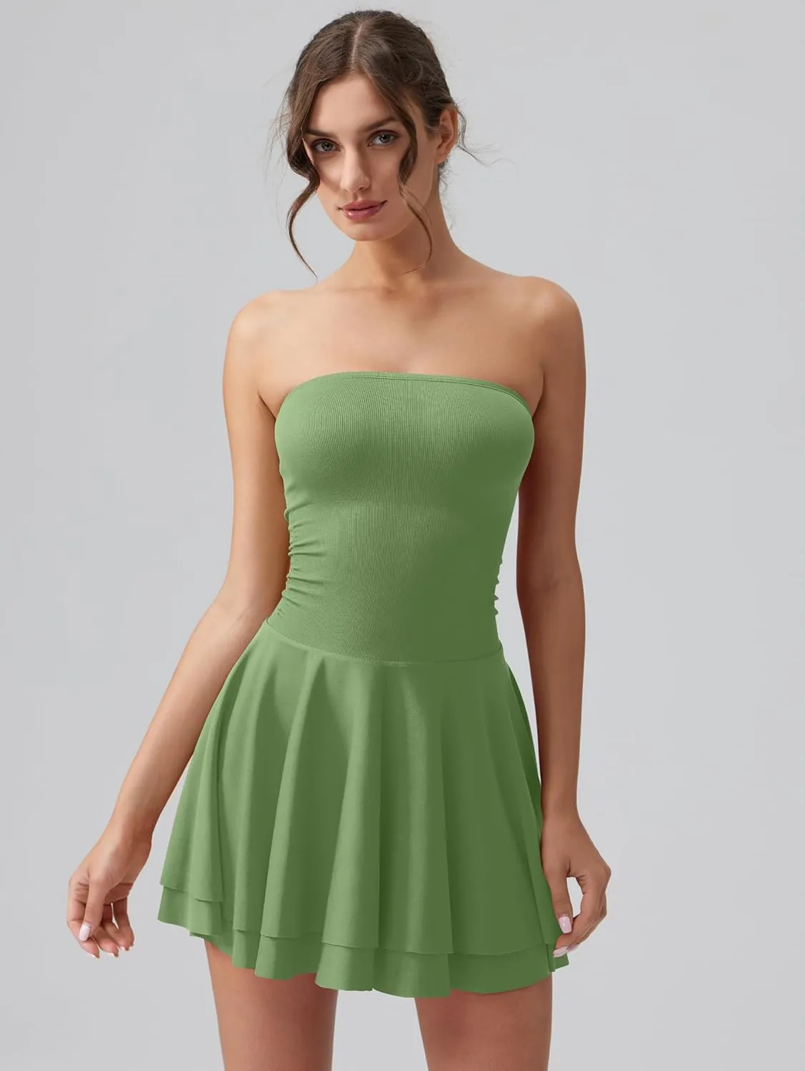 OQQ Women's Mini Dress Summer Cocktail Tube Ruched Waist Ruffle Corset Party A-line Dresses