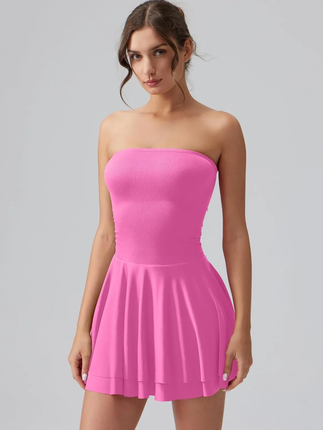 OQQ Women's Mini Dress Summer Cocktail Tube Ruched Waist Ruffle Corset Party A-line Dresses