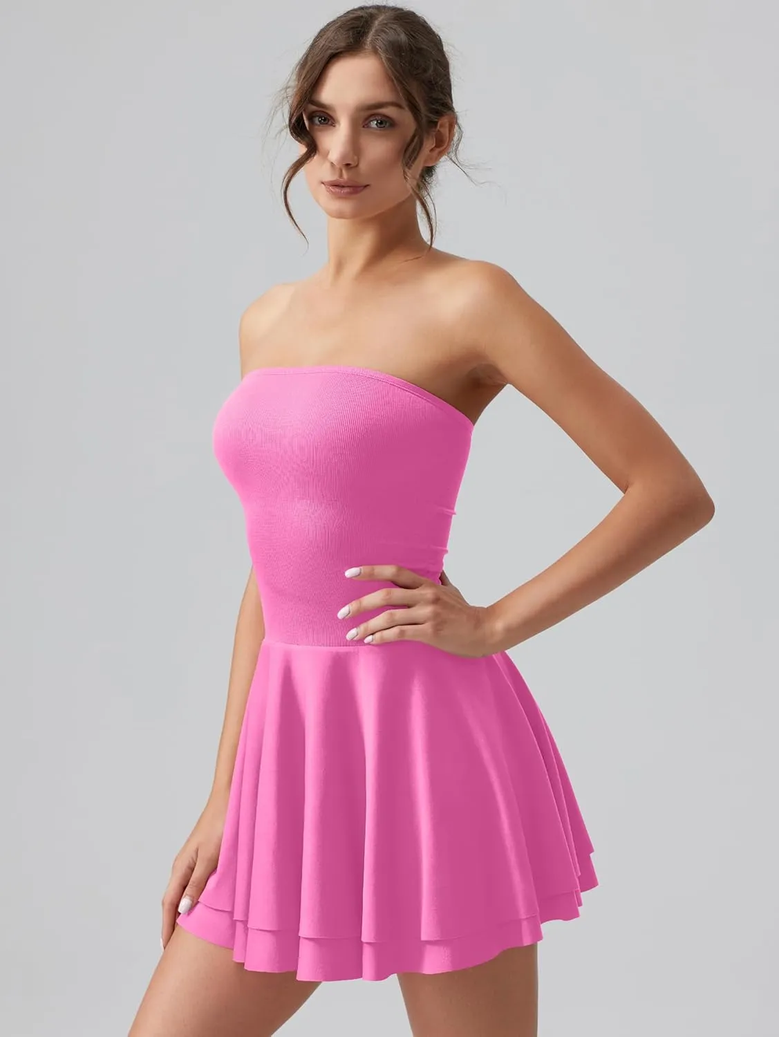 OQQ Women's Mini Dress Summer Cocktail Tube Ruched Waist Ruffle Corset Party A-line Dresses