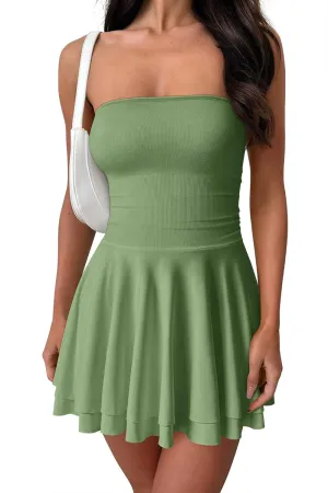 OQQ Women's Mini Dress Summer Cocktail Tube Ruched Waist Ruffle Corset Party A-line Dresses