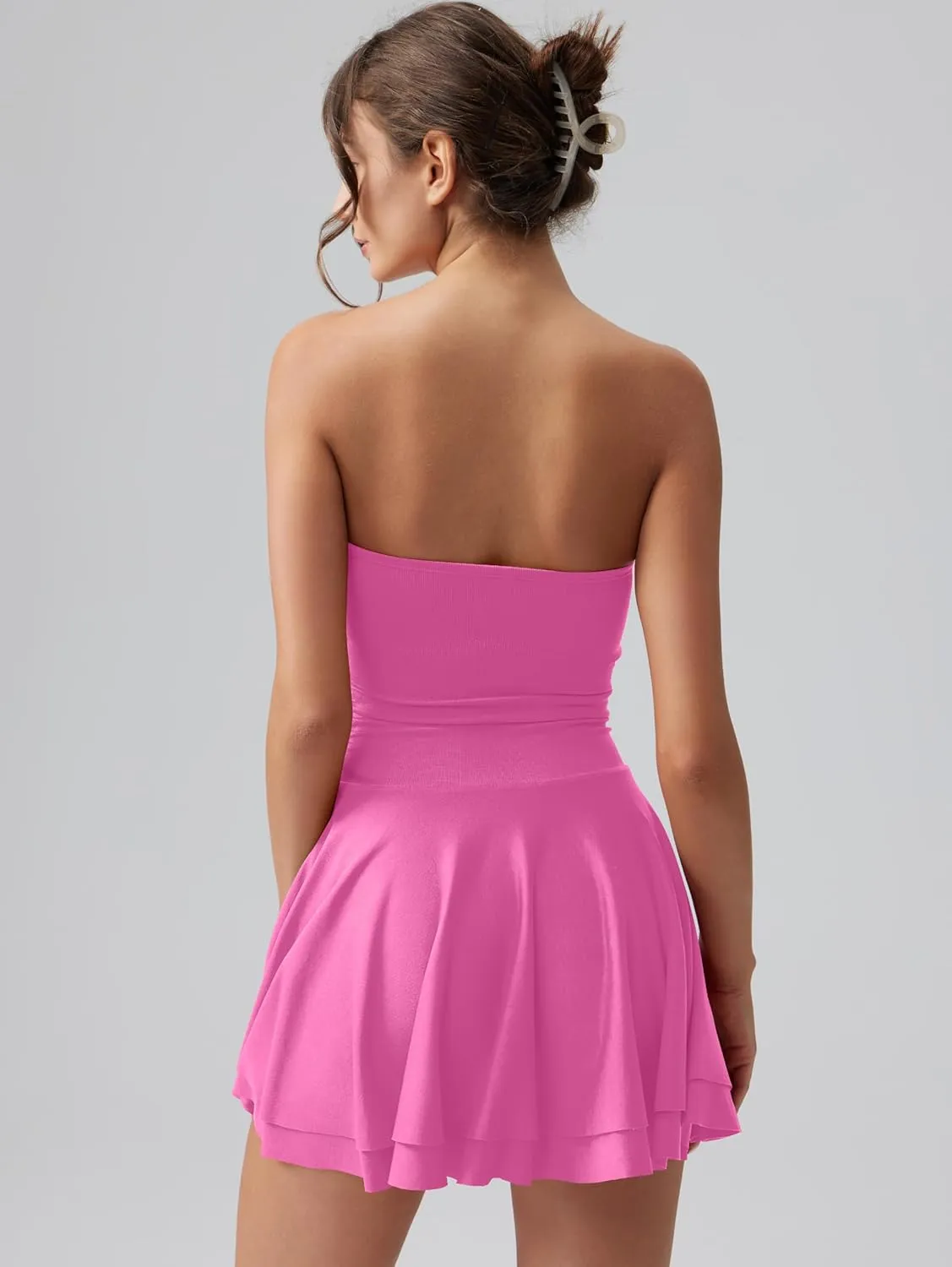 OQQ Women's Mini Dress Summer Cocktail Tube Ruched Waist Ruffle Corset Party A-line Dresses