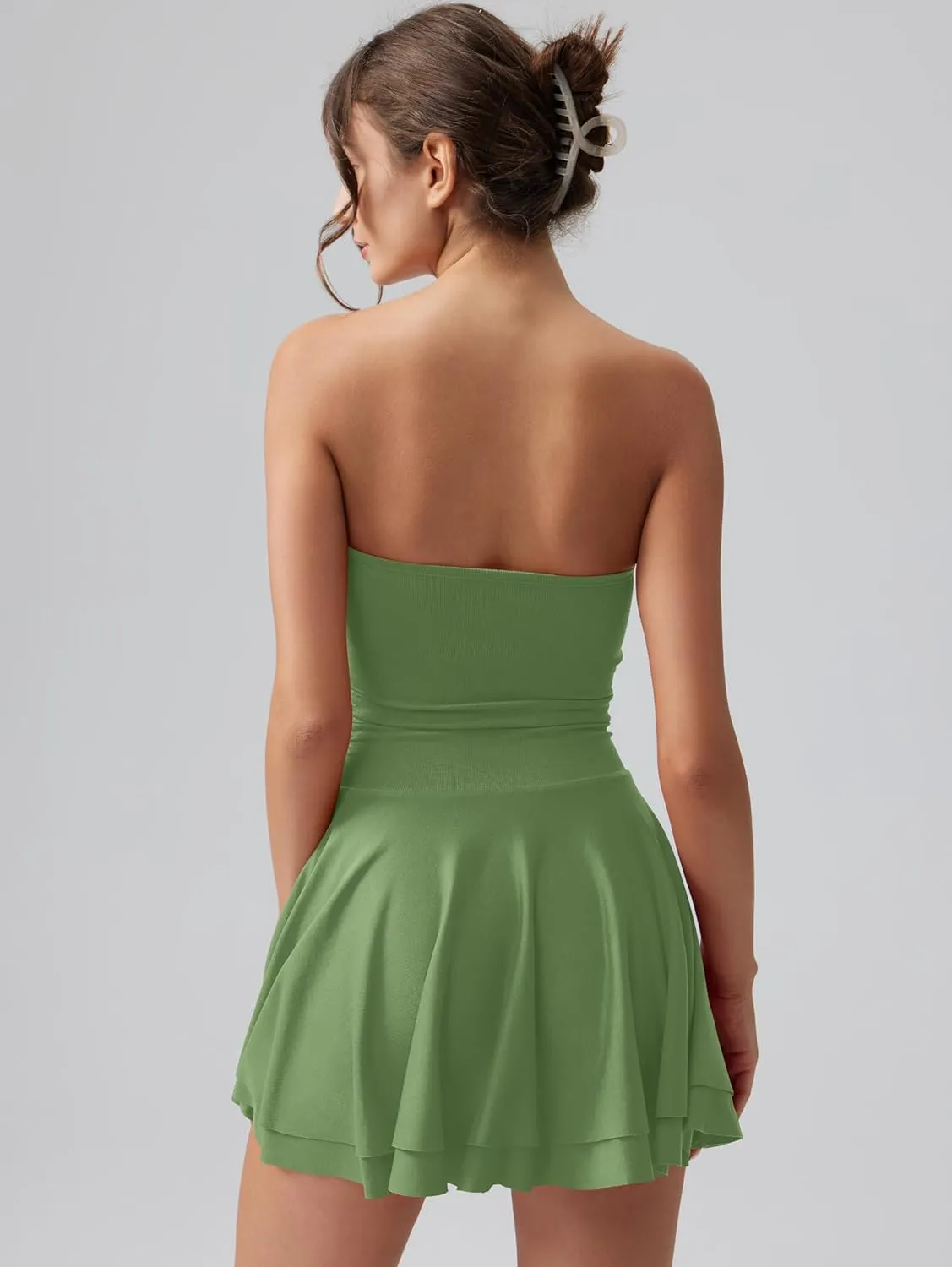 OQQ Women's Mini Dress Summer Cocktail Tube Ruched Waist Ruffle Corset Party A-line Dresses