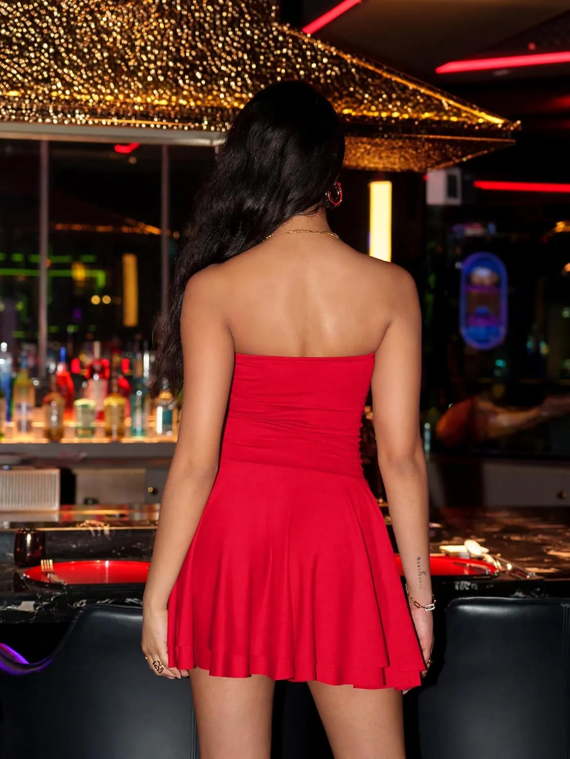OQQ Women's Mini Dress Summer Cocktail Tube Ruched Waist Ruffle Corset Party A-line Dresses