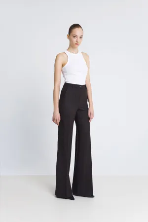 Pantalón flare lana marrón chocolate