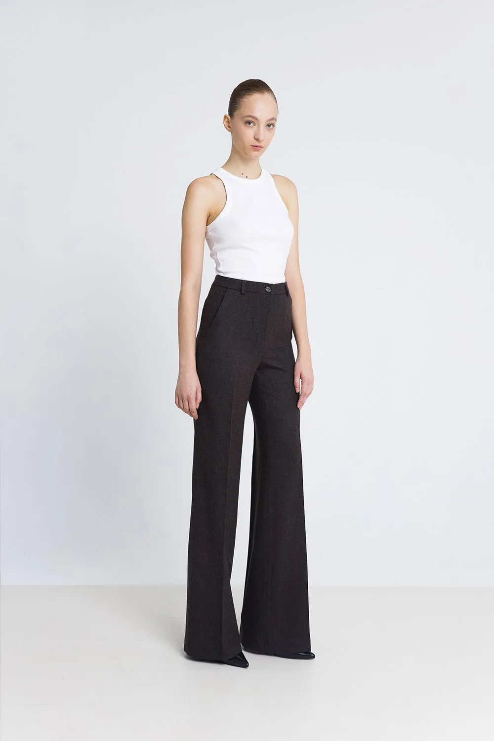 Pantalón flare lana marrón chocolate