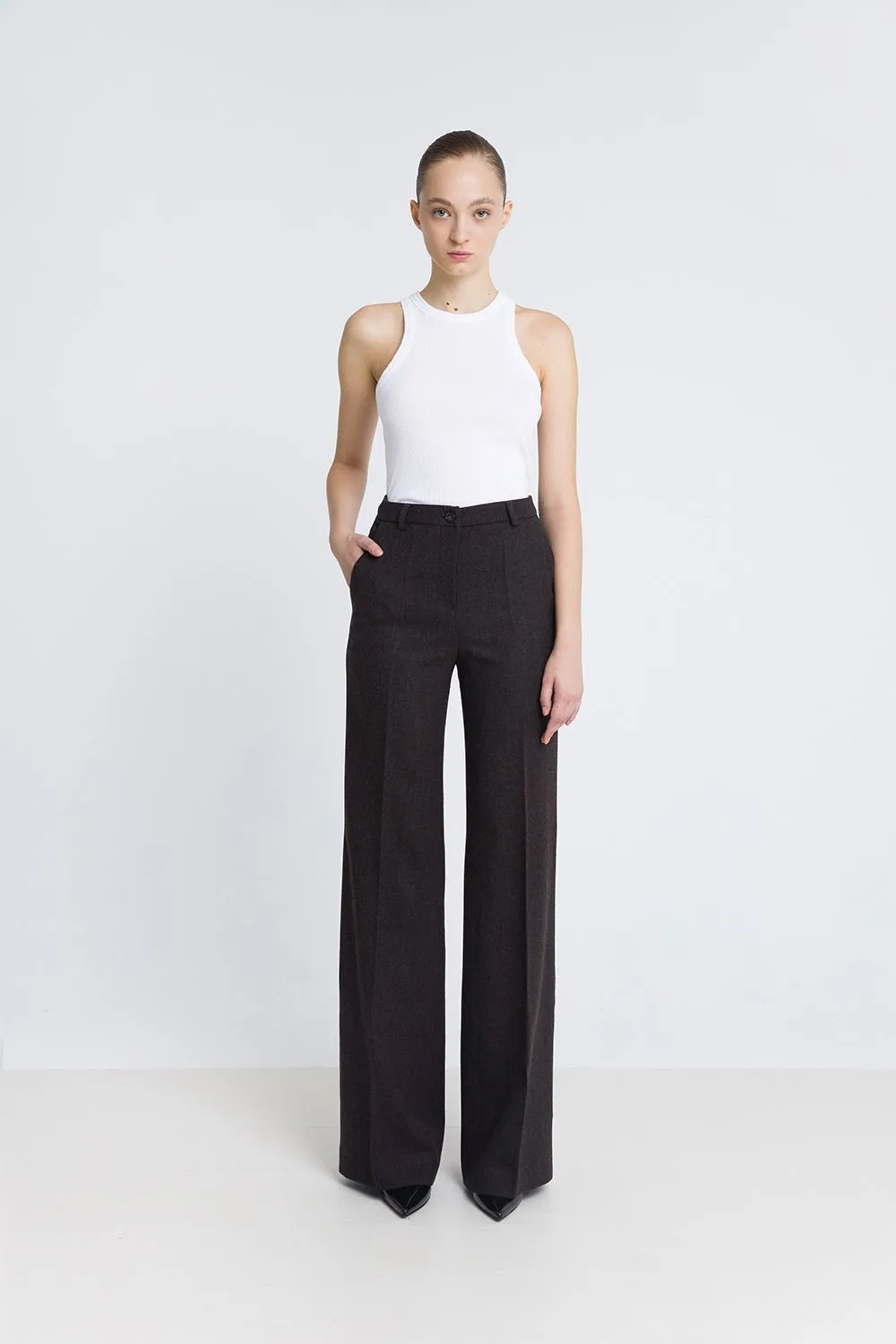Pantalón flare lana marrón chocolate