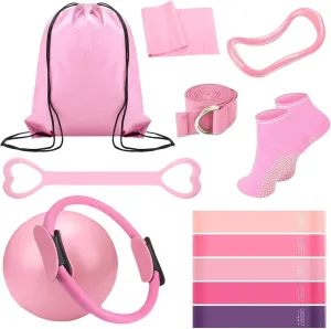 Pilates Essentials Kit for Women - 13-Piece Home Pilates Equipment Set, Includes Pilates Ring, Resistance Bands, Yoga Ball - Perfect for Women's Home Workouts & Beginners