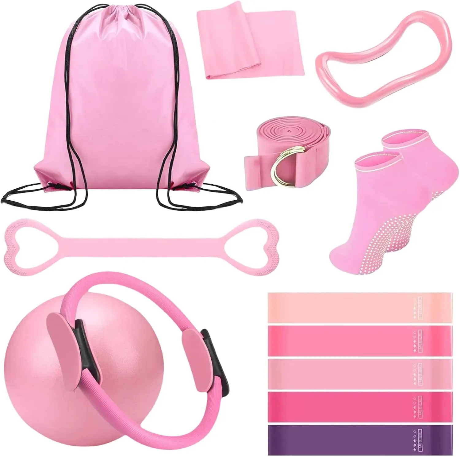 Pilates Essentials Kit for Women - 13-Piece Home Pilates Equipment Set, Includes Pilates Ring, Resistance Bands, Yoga Ball - Perfect for Women's Home Workouts & Beginners