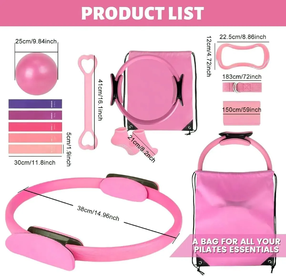 Pilates Essentials Kit for Women - 13-Piece Home Pilates Equipment Set, Includes Pilates Ring, Resistance Bands, Yoga Ball - Perfect for Women's Home Workouts & Beginners