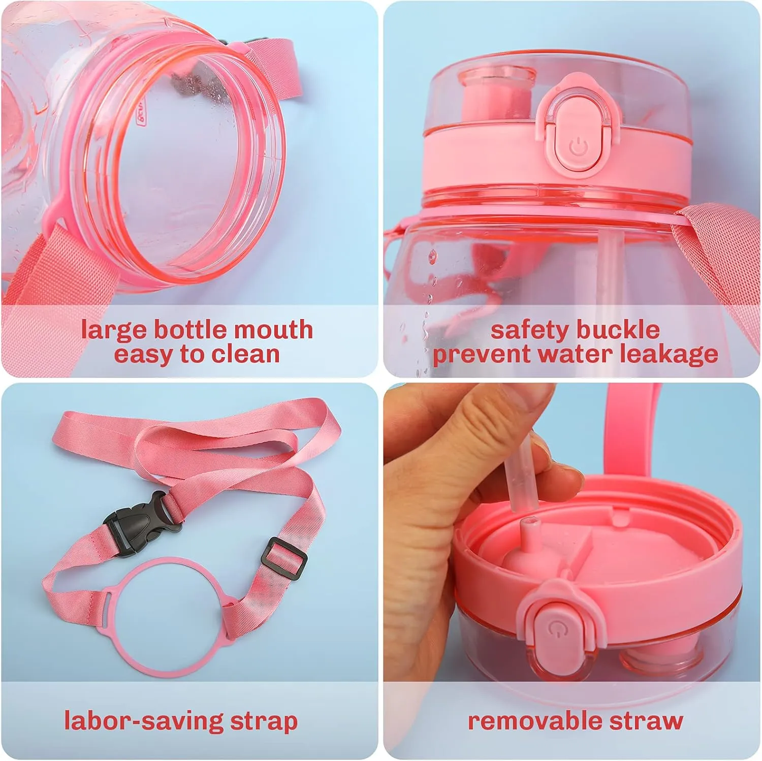 Pink Cute Water Bottles, Upgrade 45oz Water Bottles, Photo Artifact with Shoulder Strap, Suitable for Travel