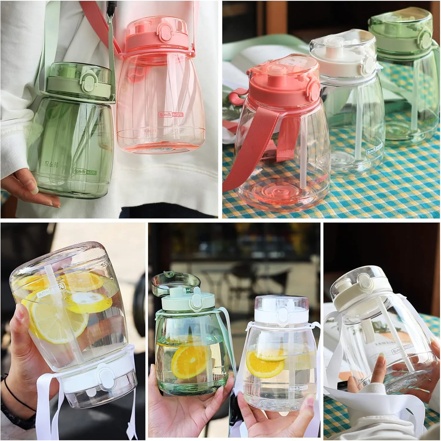 Pink Cute Water Bottles, Upgrade 45oz Water Bottles, Photo Artifact with Shoulder Strap, Suitable for Travel