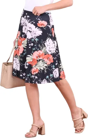 Popana Womens Casual Knee Length A-Line Stretch Midi Skirt Plus Size