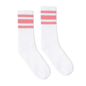 SOCCO Knee High Socks -WHITE W/ PINK STRIPES