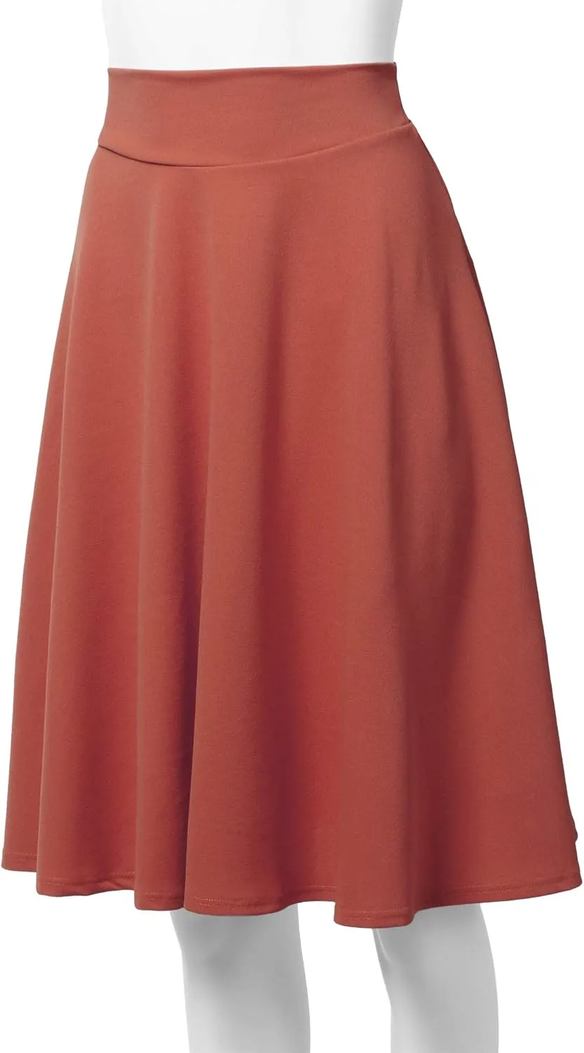 SSOULM Women's High Waist Flare A-Line Midi Skirt with Plus Size