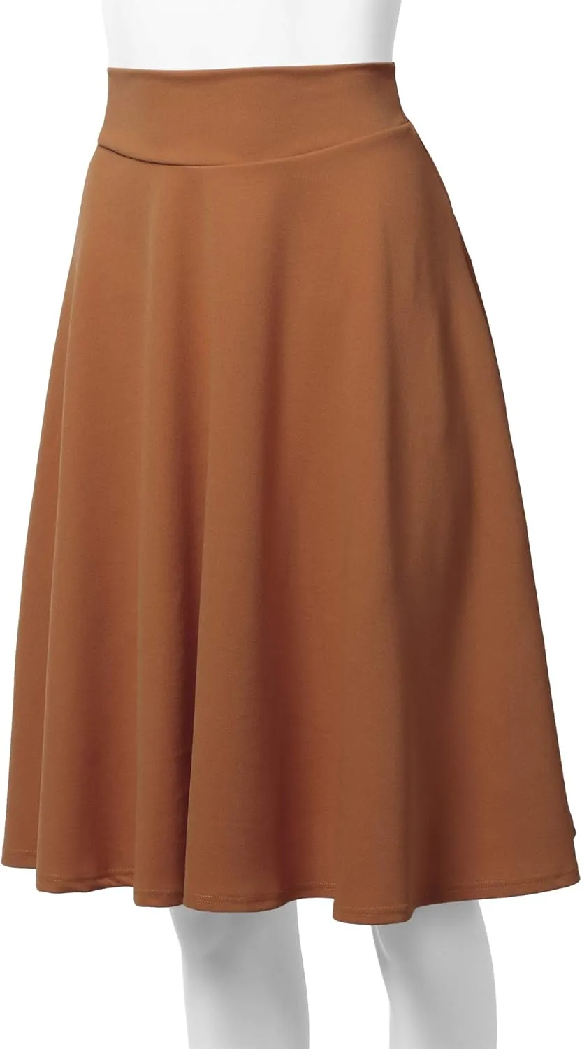 SSOULM Women's High Waist Flare A-Line Midi Skirt with Plus Size