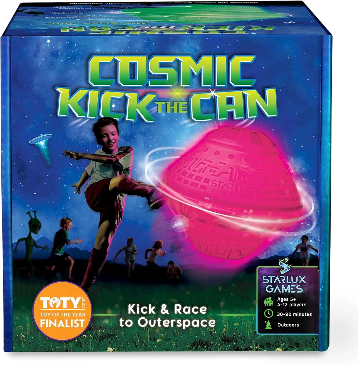 Starlux Games Cosmic Kick The Can: Outdoor Play with a Galactic Twist | Ages 5 , 4-12 Players| Glow in The Dark Toys for Kids 8-12 | Outside Games for Families | Light up Sports | Gifts for Boys