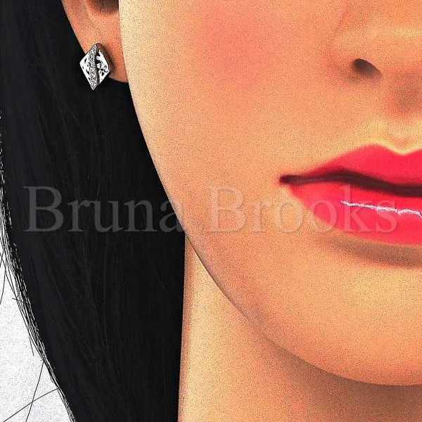 Sterling Silver 02.186.0112 Stud Earring, with White Micro Pave, Polished Finish, Rhodium Tone