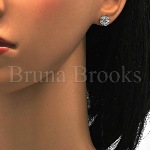 Sterling Silver 02.285.0015 Stud Earring, with White Micro Pave, Polished Finish, Rhodium Tone