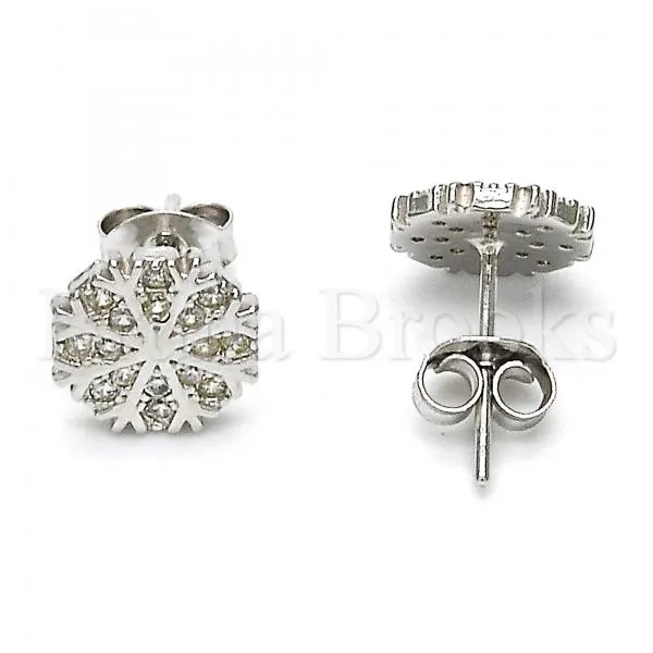 Sterling Silver 02.285.0015 Stud Earring, with White Micro Pave, Polished Finish, Rhodium Tone