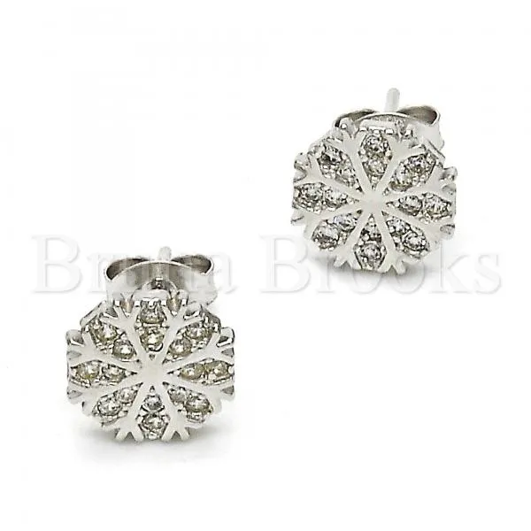 Sterling Silver 02.285.0015 Stud Earring, with White Micro Pave, Polished Finish, Rhodium Tone