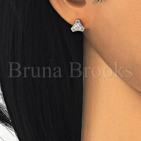 Rose Gold-Tone Polished Sterling Silver Stud Earrings with White Cubic Zirconia
