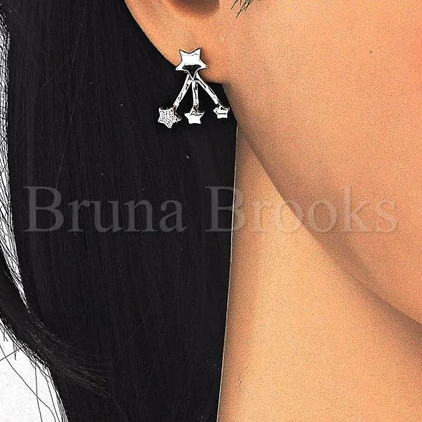 Sterling Silver 02.285.0095 Stud Earring, Star Design, with White Cubic Zirconia, Polished Finish, Rhodium Tone