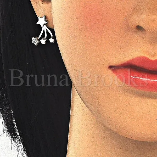 Sterling Silver 02.285.0095 Stud Earring, Star Design, with White Cubic Zirconia, Polished Finish, Rhodium Tone