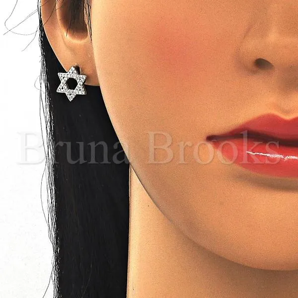 Sterling Silver 02.367.0006 Stud Earring, with White Cubic Zirconia, Polished Finish, Rhodium Tone