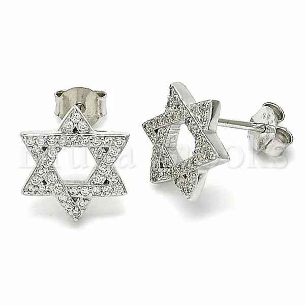 Sterling Silver 02.367.0006 Stud Earring, with White Cubic Zirconia, Polished Finish, Rhodium Tone