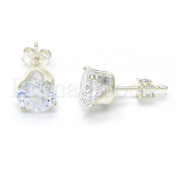 Sterling Silver 02.63.2608 Stud Earring, with White Cubic Zirconia, Polished Finish,