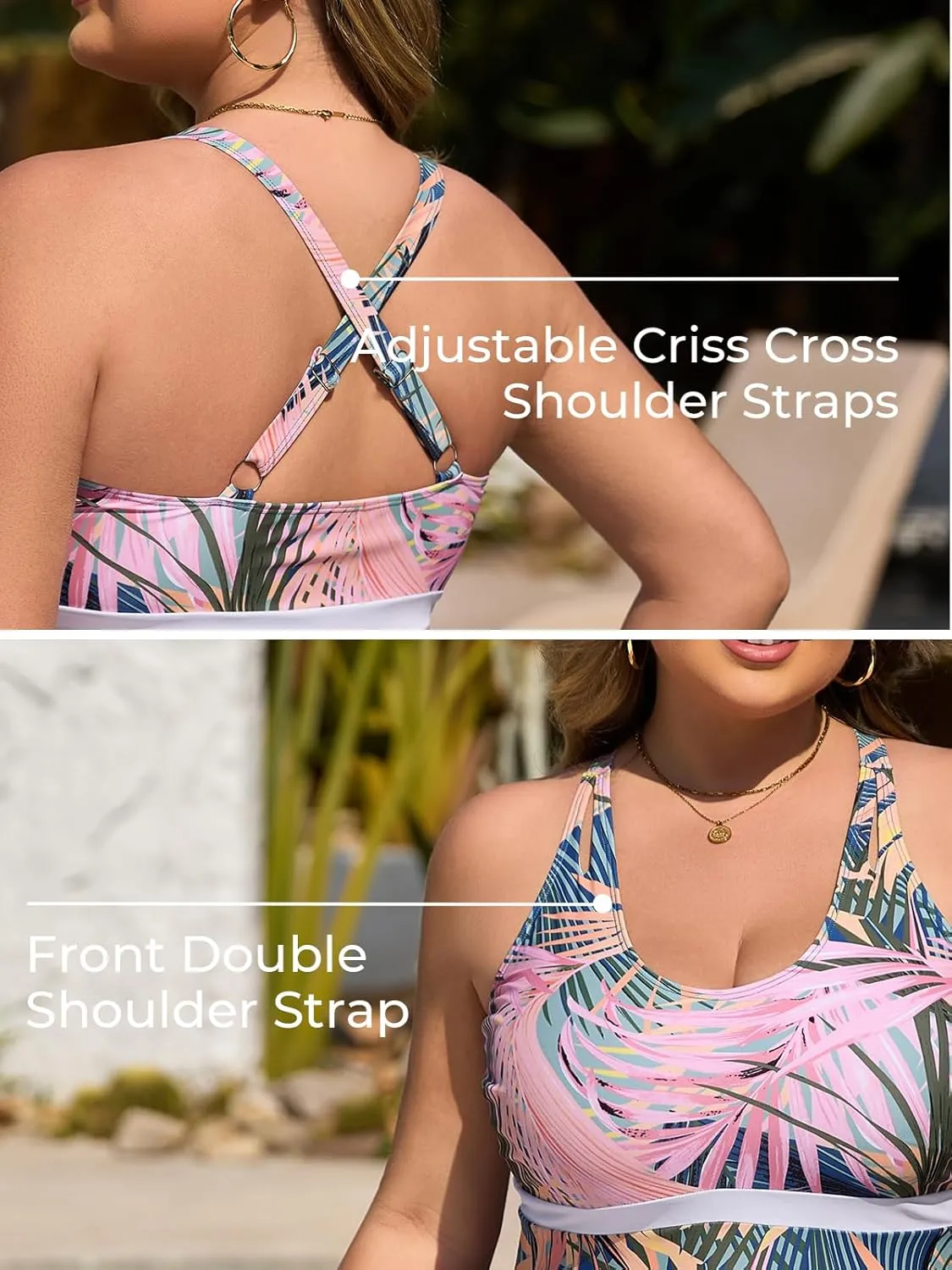 Summer Mae Women's Plus Size Tankini Cutout Two Piece SwimsuitColor Block Flowy Tummy Control 2025 Bathing Suits with Shorts