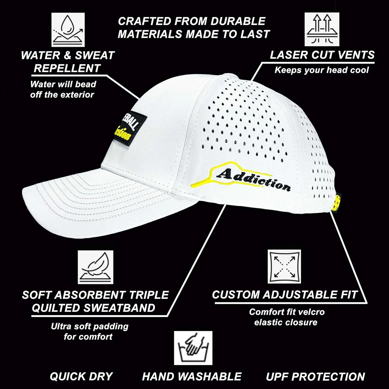 Unisex Pickleball hat. No Sweat Stains, Ultimate Comfort, Designed & Sold by a US Pickleball Family.